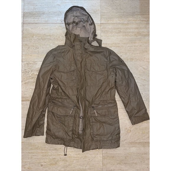 Cole Haan Mens Hooded Rain Jacket Packable Water Resistant Brown M - Picture 1 of 8